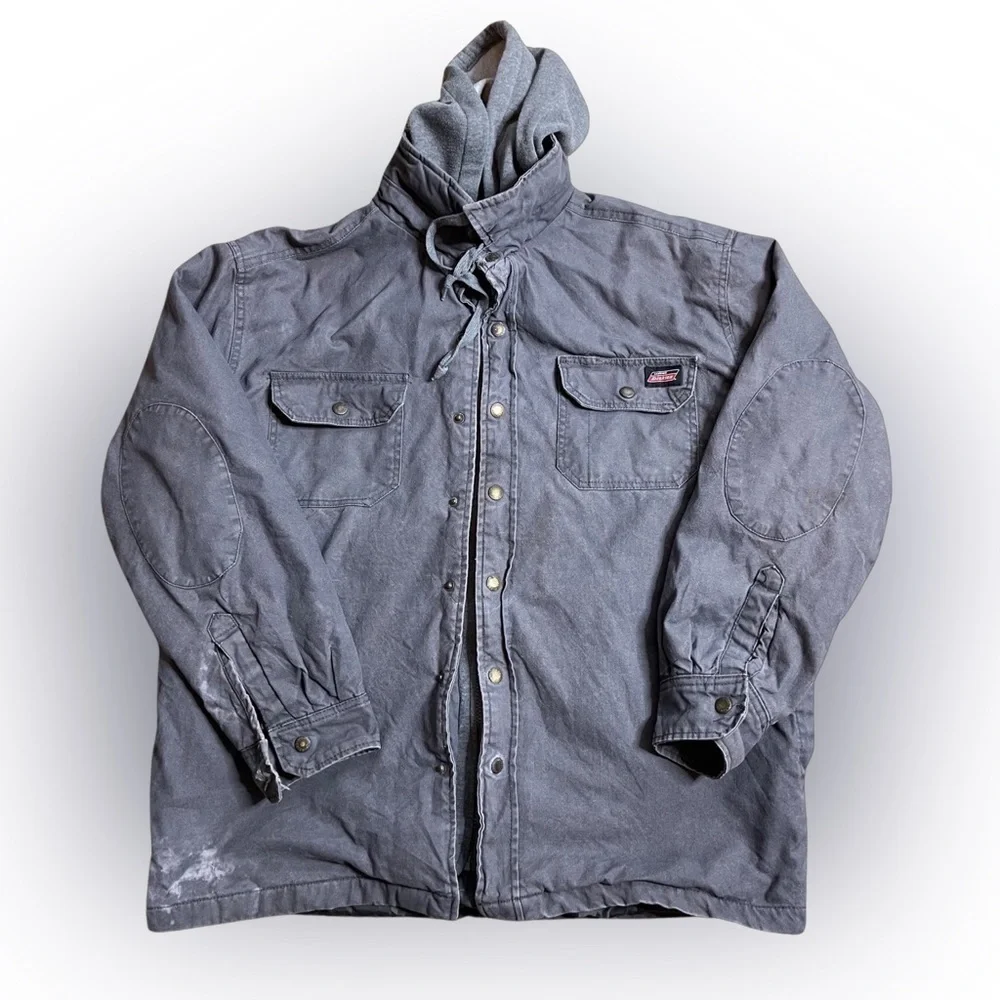 Dickies men grungy tattered barn chore flawed full zip/ button lined jacket LG